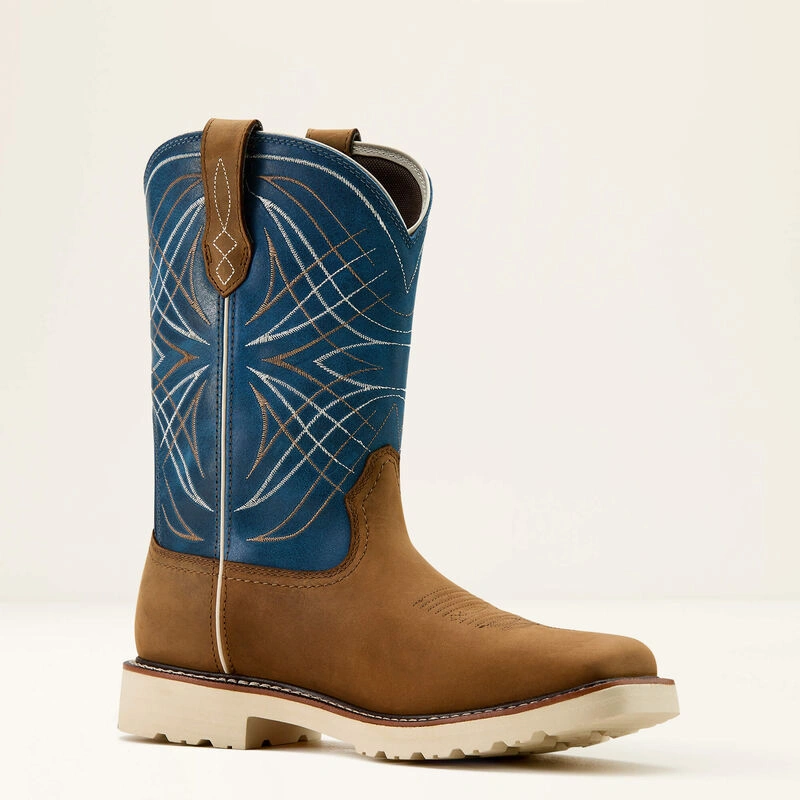 Ariat Activator: Brown & Blue Waterproof Western Work Boot. Square Toe. Bloke-Approved!