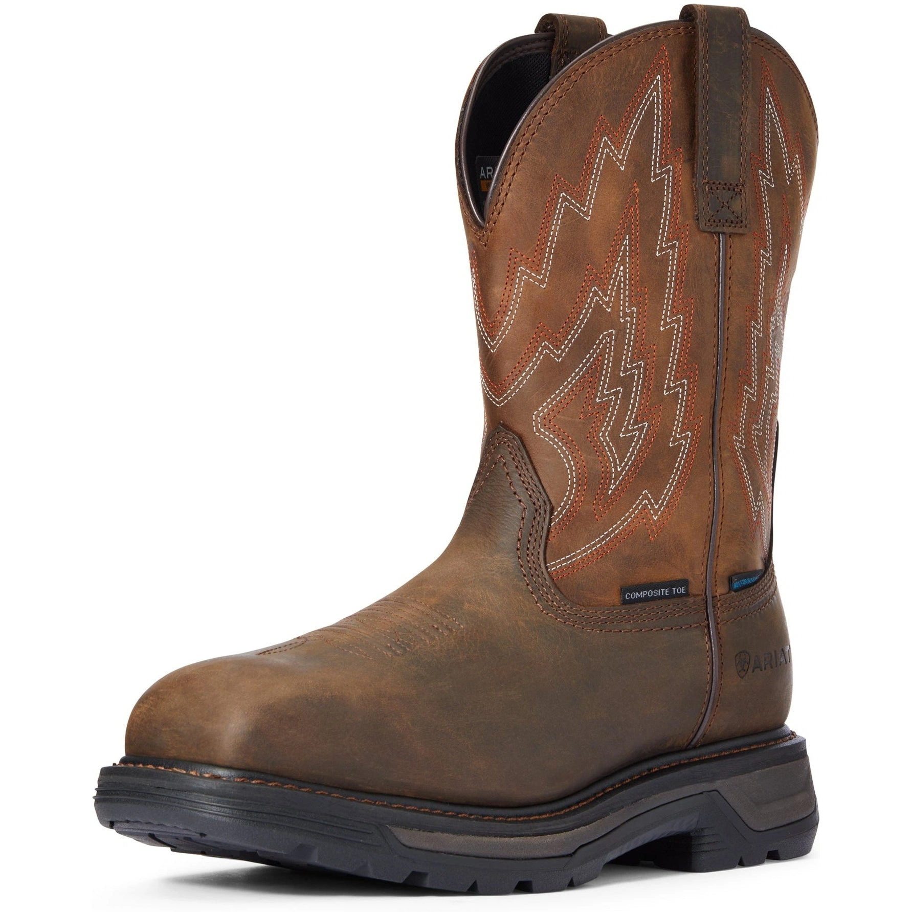 Ariat Big Rig: Rugged Brown Western Boots – Durable Waterproof Workwear.